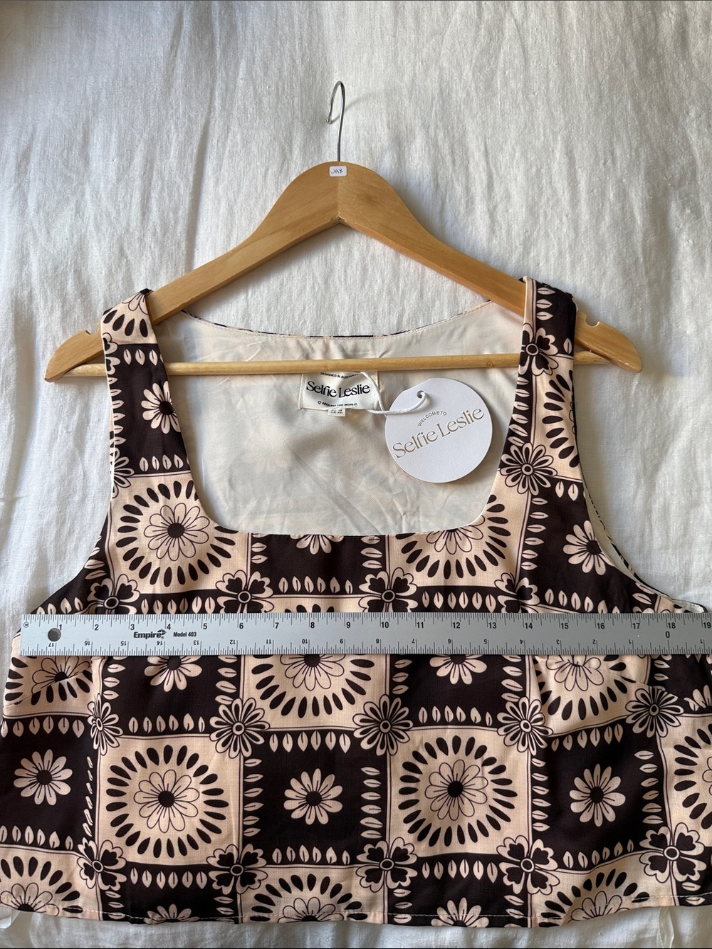 NWT Selfie Leslie Brown Floral Tile Print Square Neck Crop Top‎ Boho Size XXL - Picture 9 of 11